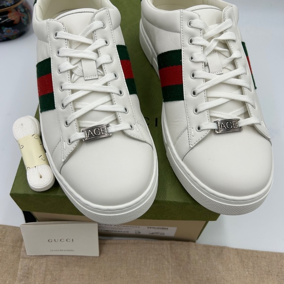 Men’s Gucci, ace leather, web striped sneakers size 10 made in Italy. - Picture 3 of 12